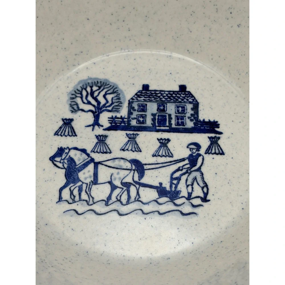 Metlox Poppytrail Homestead Provincial Basketweave Bowl Blue Handled Serving USA